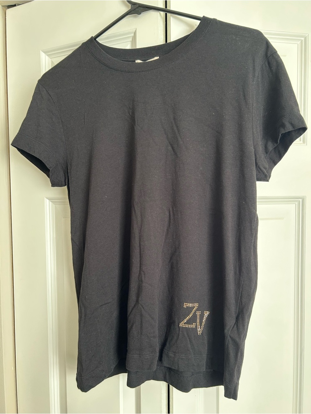Zadig & Voltaire Black Short-Sleeve Tee with Stud 'ZV' Logo Medium